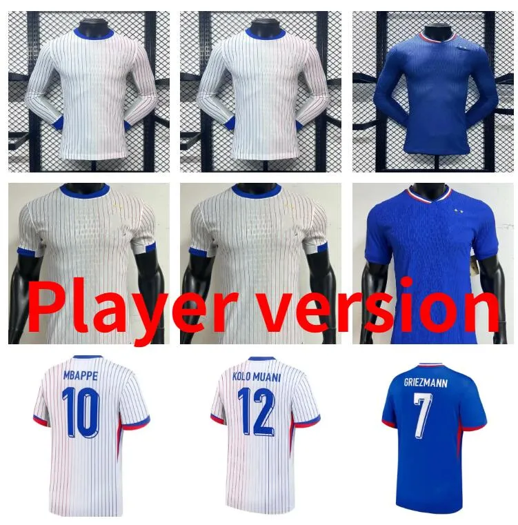 プレーヤーバージョン2024フランスのサッカージャージ24 25 Griezmann Mbappe Shirt Maillot De Football Giroud Dembele Coman Zaire-Emery Tchouameni Enfants長袖