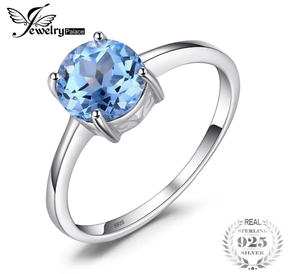 Jewelrypalace Tur 16ct Doğal Gökyüzü Mavisi Topaz Doğum Taşı solitaire yüzüğü 925 Kadınlar İçin Gümüş Takı Y18926069926646