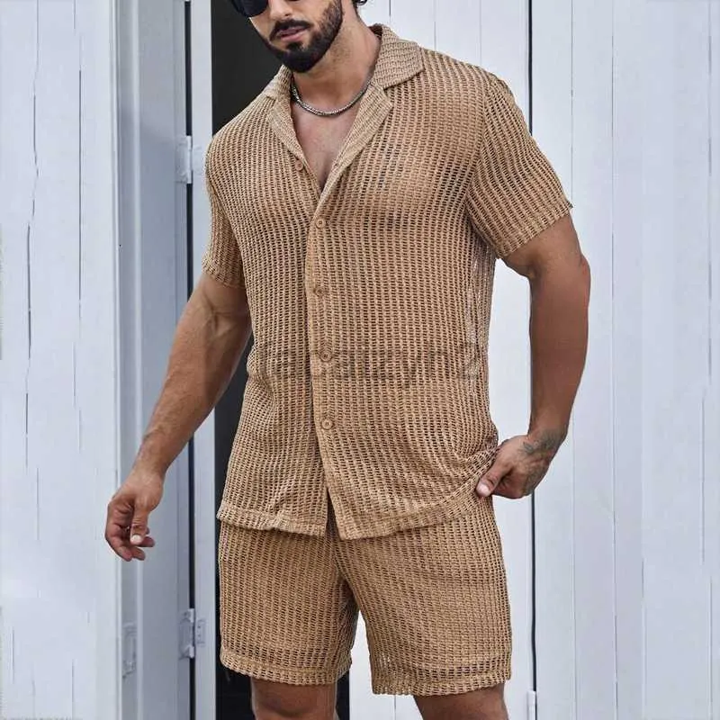 Suisses de survêtement masculines Streetwear Couleur masculine Revers à manches courtes Short Summer Sumts Fashion Casual Fashion Two-Piece Set Set