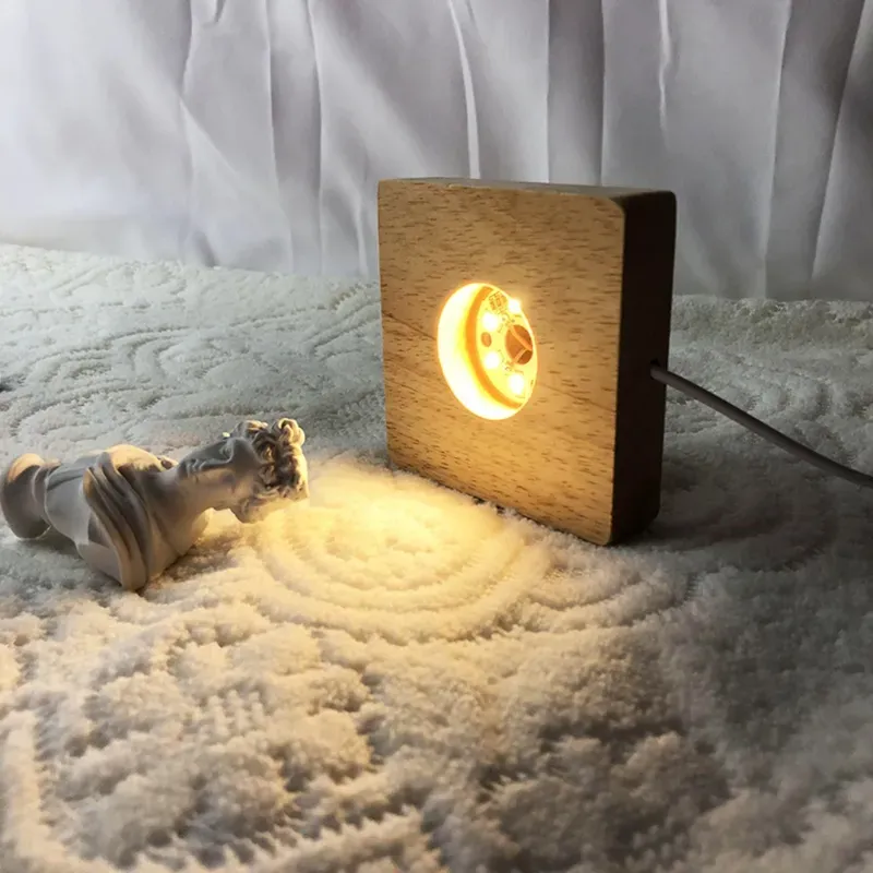 Handmade Square Wood LED Light Base Night Lamp Base Stand for Resin Art Dispaly free ship D2.5