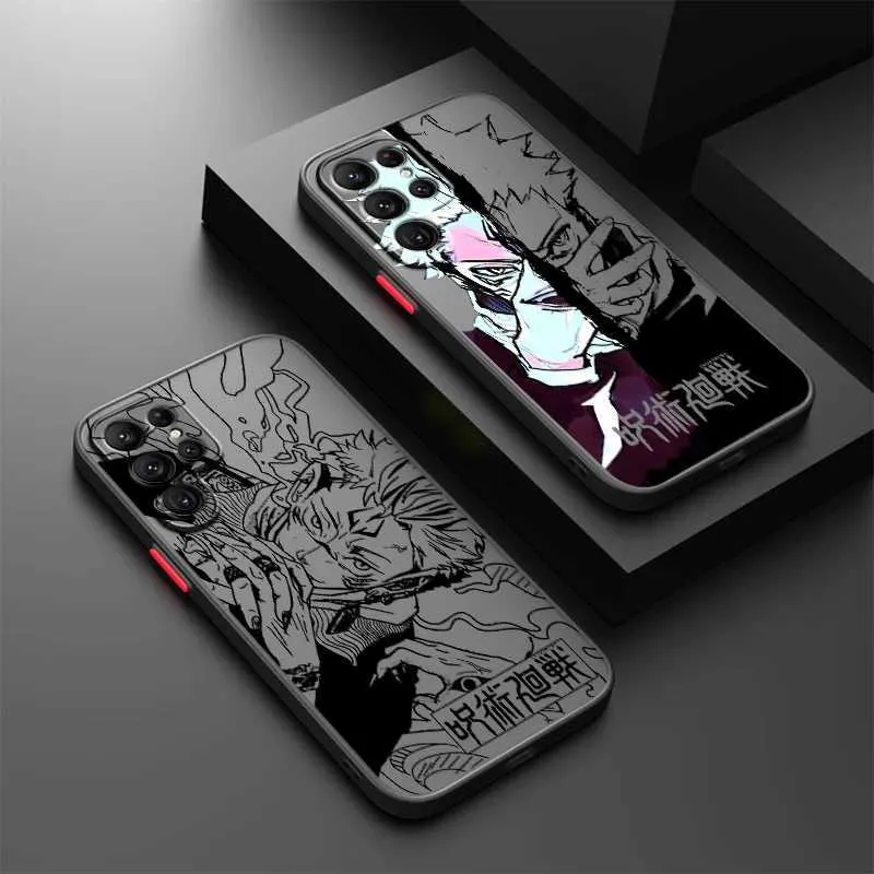 Handy -Stoßstangen Jujutsu Kaisen Animation niedlich für Samsung S24 S23 S22 S21 S20 S10 FE Note 20 10 Ultra Lite plus Frosted Transucent Phone Case Y240423