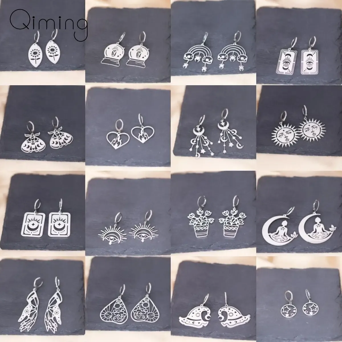 Boucles d'oreilles en acier inoxydable boucles d'oreilles pour femmes Sun Soleil Moon Evil Eyes Hat Hoop Boucle d'oreille Cadeau