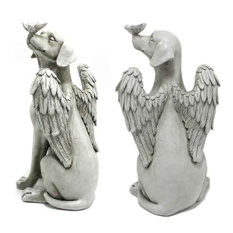 Tombefestes ange chien statue de chat créatif Résine Pet Dog Tombstone Memorial Stone Outdoor Garden Animal Ornements