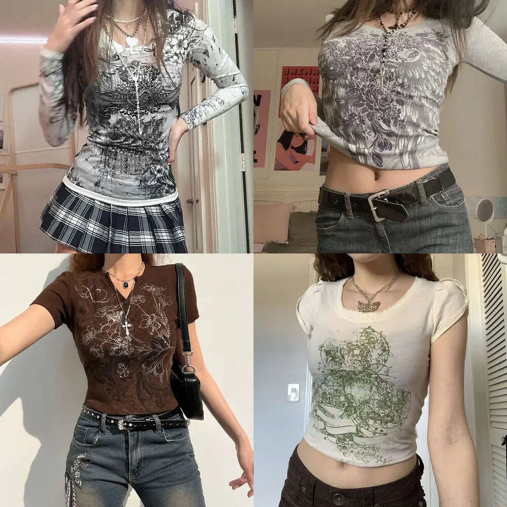 Y2K Tawnie Graphic Rhinestones Print Women T Shirt Spring Grunge Aesthetic Fairycore Crop Tops O Neck Long Sleeve Tee Top 220728 ops ee op