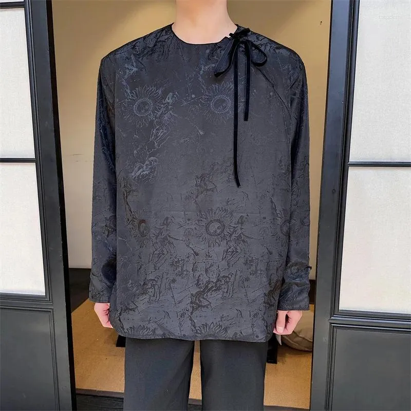 Camicie casual maschile Syuhgfa in stile cinese Jacquard maschio collare rotondo abbigliamento a maniche lunghe 2024 camicia di tendenza estiva