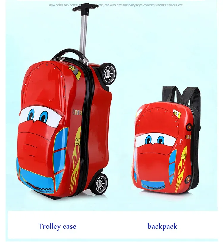 Багаж 18 -дюймовый детский чемодан путешествовать 3D CAR Детский багаж красный троллей