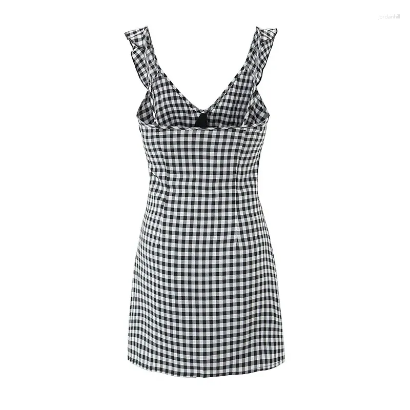 Casual Plaid Dress Women Flying Sleeve V Neck Sleeveless High Waist Summer  Short Holiday Dress from Dhgate Basic & Casual Dresses - price 28.58