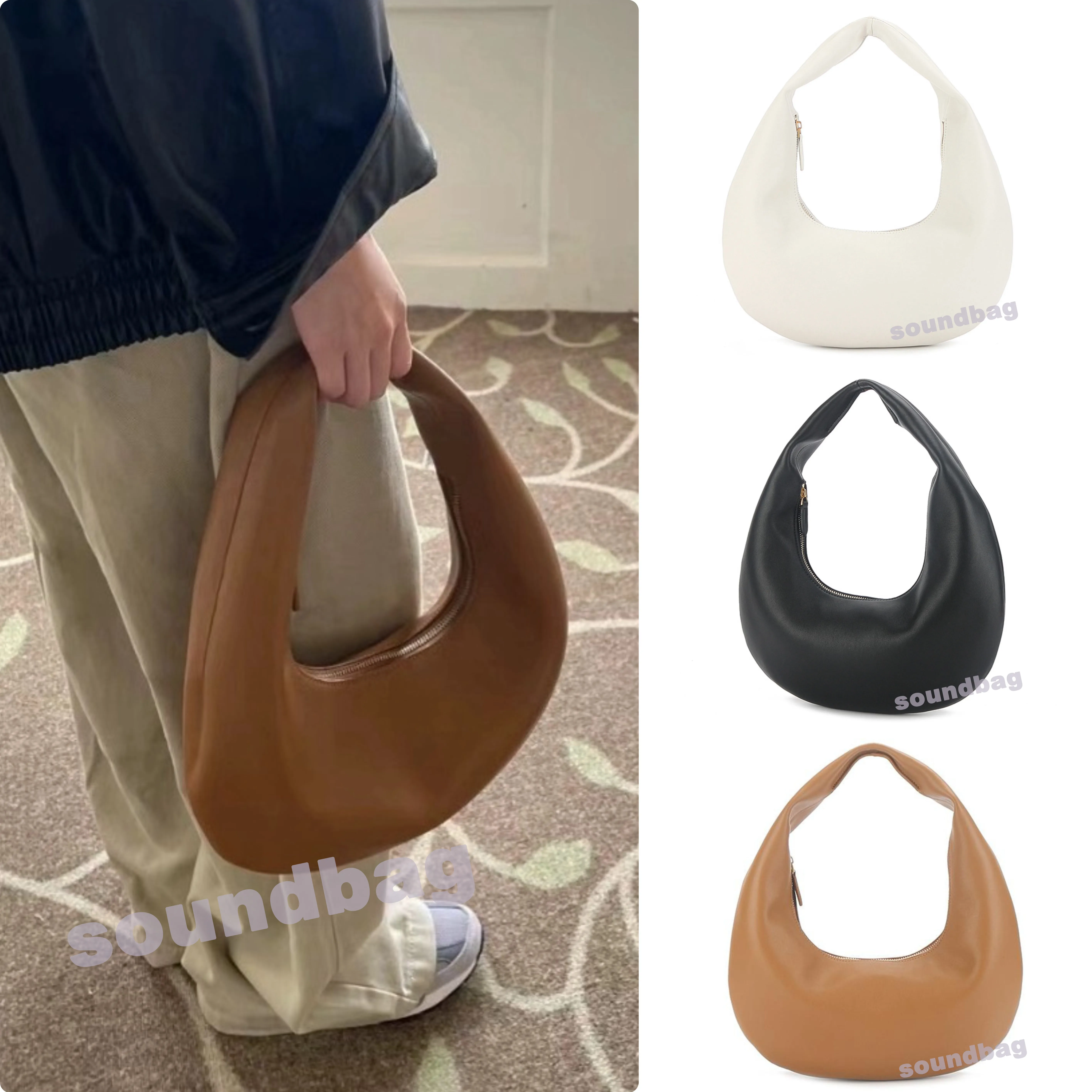 2024 Spring Khaite Crescent Moon Sac: Luxuent fourre-tout en cuir authentique - mode de créateur pour femmes, sac à main en cuir texturé minimaliste