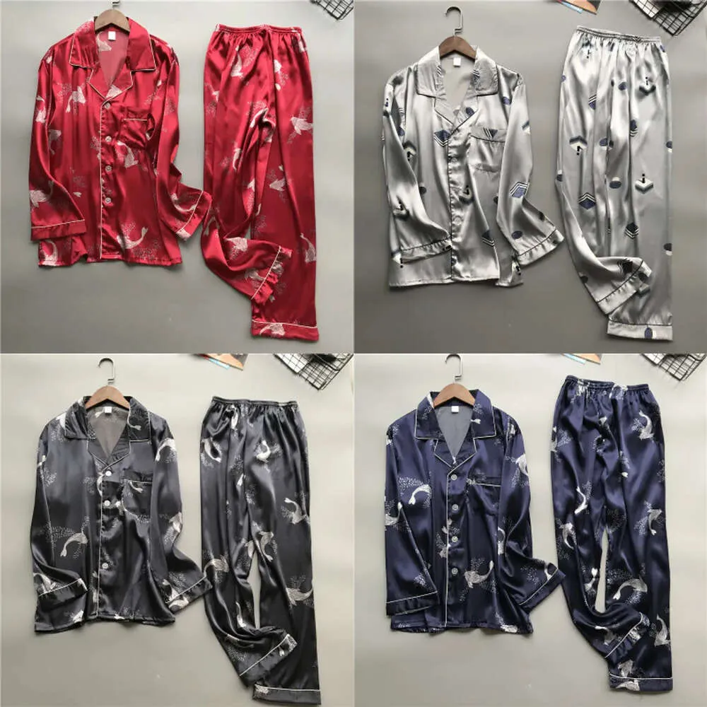 Men Daeyard Silk Pama Set Spring Summer Soft Long Sleeve shirts en broek Pyjama Sleepwear Casual Home Deskleding Plus Size Suit 201109