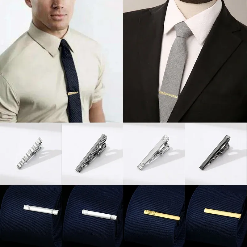 Clips Fashion Classic Gentleman Luxury Stainless Tie Clip 4cm Black WineRed Quality Bar Wedding Business Nightclub Men Gift Accessory