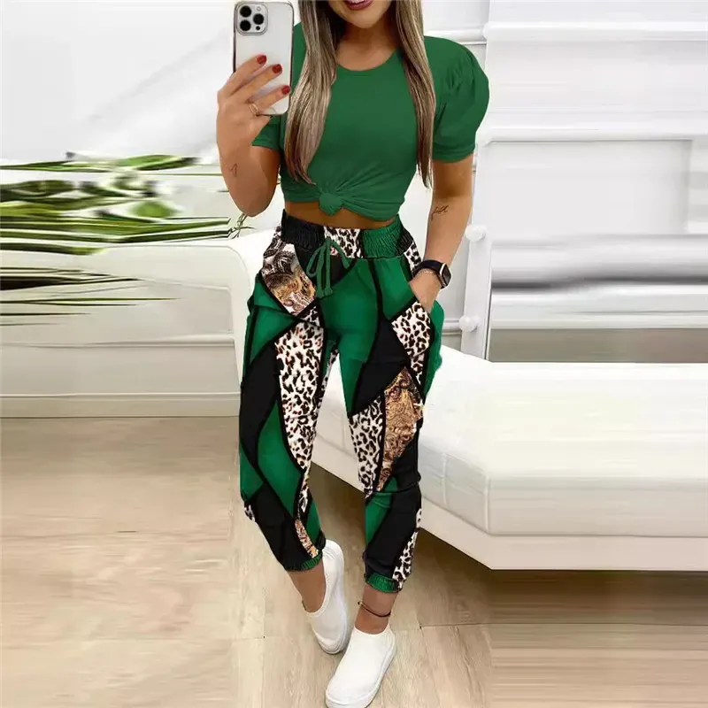 Designer Tracksuits Summer Outfits plus size 3XL Women Two Piece Sets Short Sleeve T-shirt and Printing Pants portswear Casual Sweatsuits Wholesale Clothes 10981