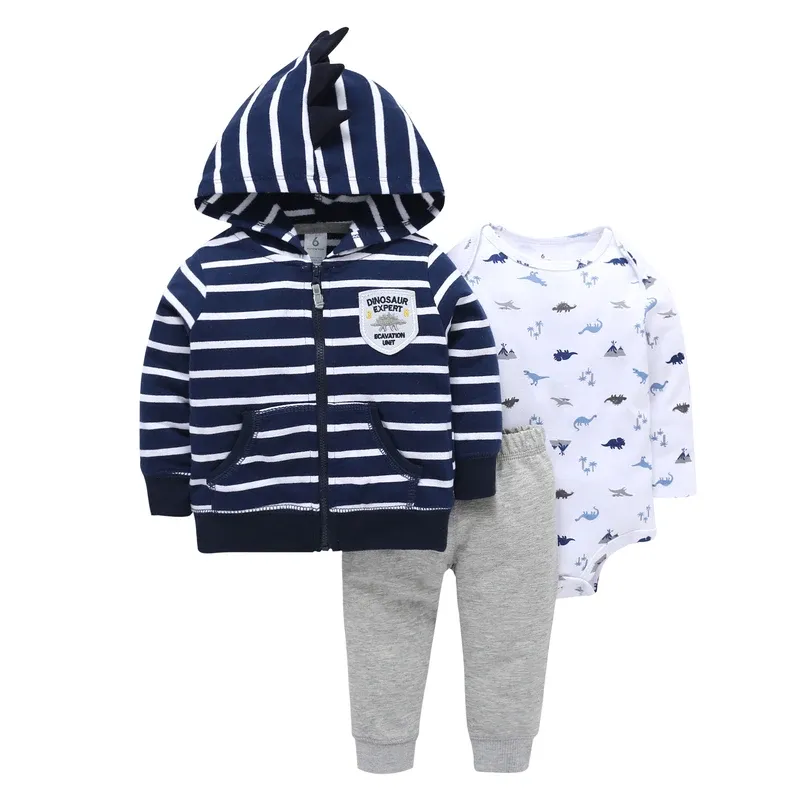 hooded coat stripe+long sleeve romper+pants for baby boy outfit 2019 autumn spring newborn girl clothes set infant clothing suit