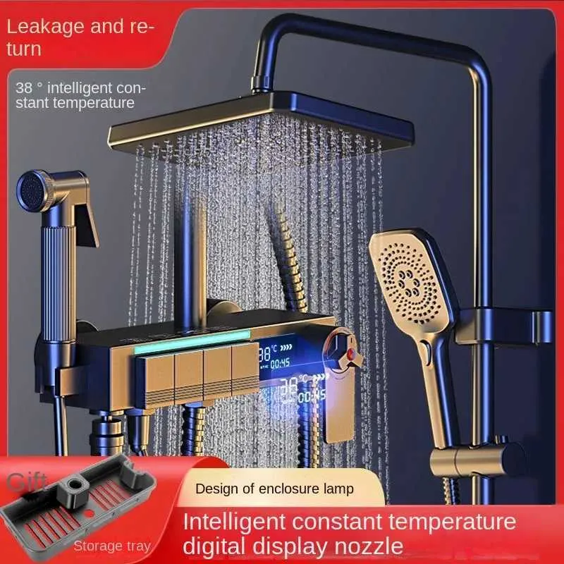 Banyo duş setleri beyaz gri banyo duş tam set siyah küvet duş sistemi yağmur basınçlı dijital led duş setleri sıcak soğuk duş musluğu T240423