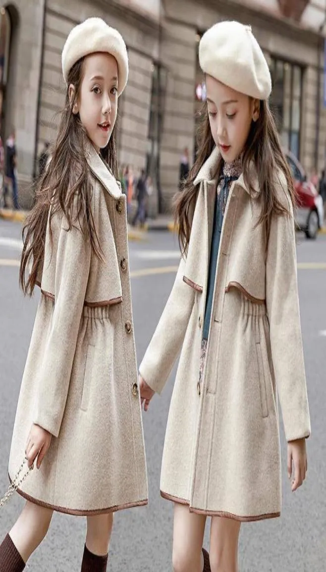 2020 Winter Teenage Girls Long Jackets Peuter Kinderen Outerwear Kleding Casual Kinderen Warm wollen Trench Coat Teen Outfits 12 14 T9954712