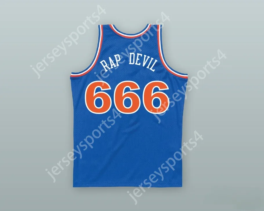 Número personalizado Mens Youth/Kids MGK 666 Rap Devil School Blue Basketball Jersey Top Stitched S-6xl