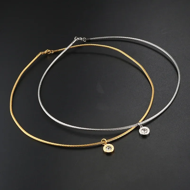 Halsband guld färg rostfritt stål tråd hänge halsband kvinna kvinna kristall romersk bokstäver choker halsband lyxig bröllop smycken gåva