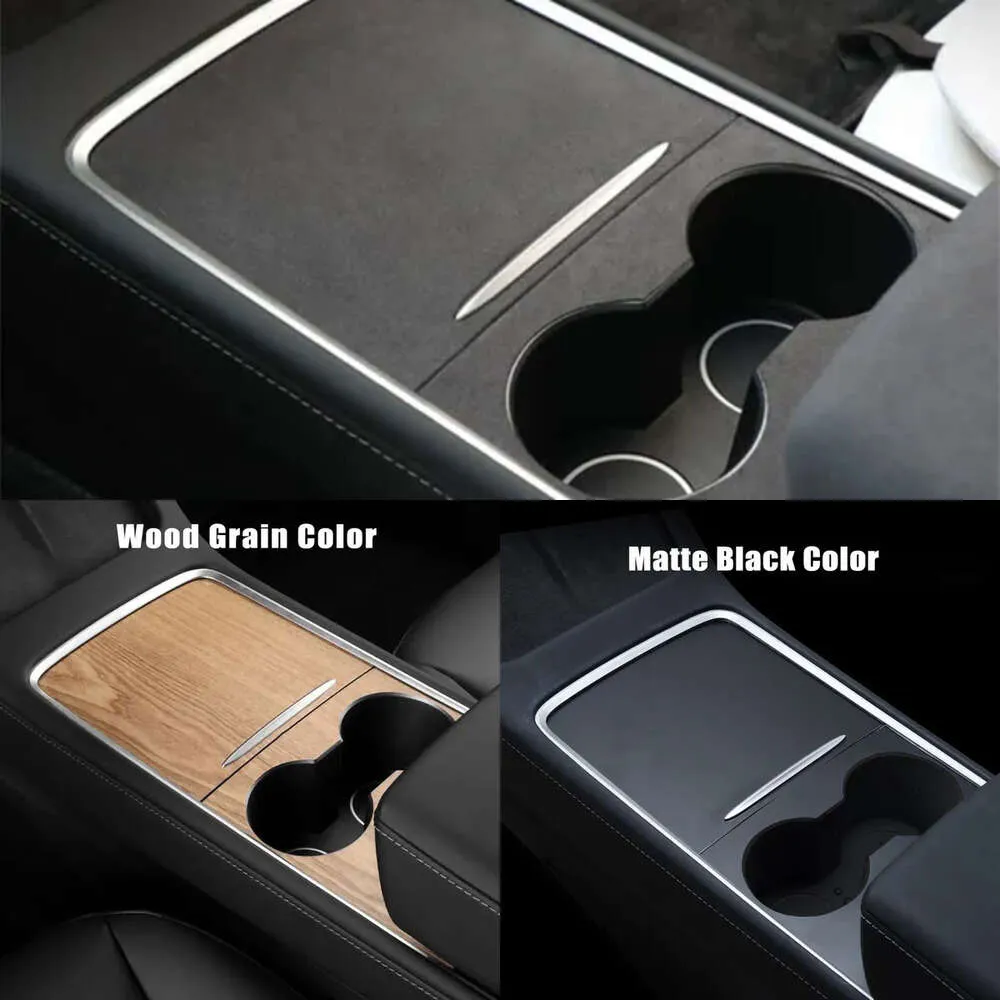 Nuevo nuevo 2 piezas/set Central Panel Sticker Riber para Tesla Modelo 3 Y 2021 2022 Centro de madera interior Centro de grano Película Control de carbono Accesorios para automóviles