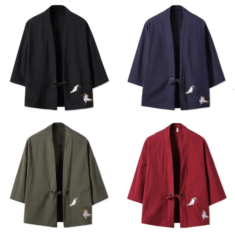 Jackets Men's Kimono Cardigan Japanese Style Samurai Haori Clothing Crane Embroidery Traditional Vintage Yukata Asian Clothes Men 221121