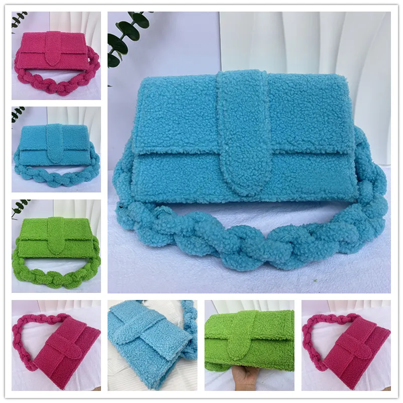 2024 Designerväska axelväskor handväskor Kvinnor Clutch Bag Plush Fashion Spring Winter Fuchsia Sky Blue Green Large Beach Bags Travel Lady Totes Bag Crossbody Bag