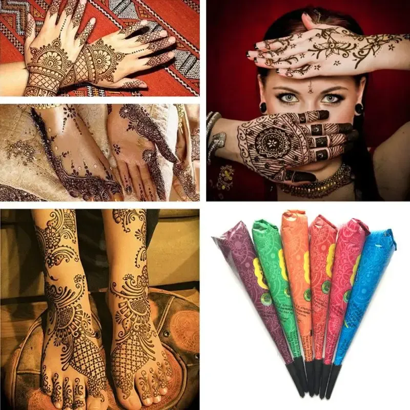 Bläck 5Colors Tattoo Paste Cream Cone Waterproof Nontoxic Safe Diy Drawing Tattoo henna Body Art Semipermanent Tattoo Pigment Inks