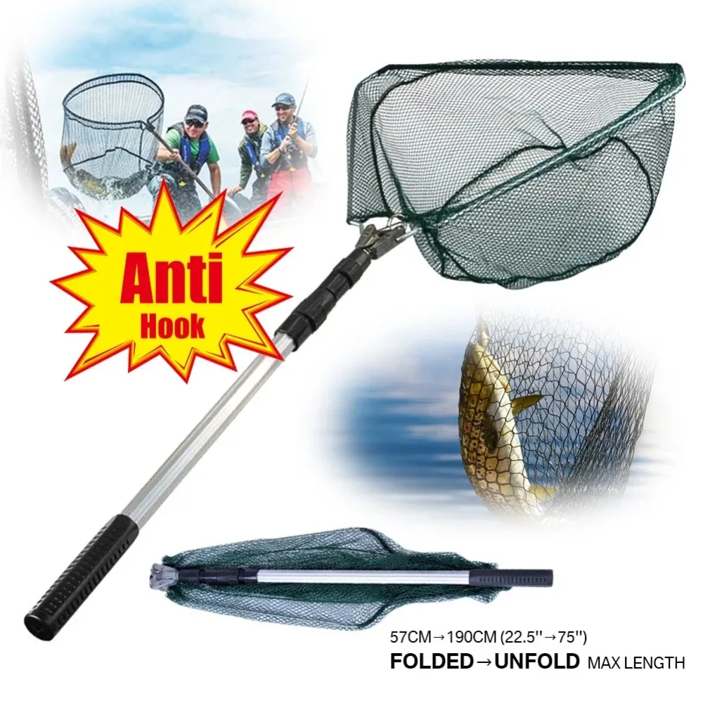 Accessoires 190 cm 130 cm 55 cm Teleskopie -Lande -Netto -Klappfischerei Stange Ausdehnen von Fliegenkarpfenscheiben Sea Mesh Fishing Net für Fliegenfischen