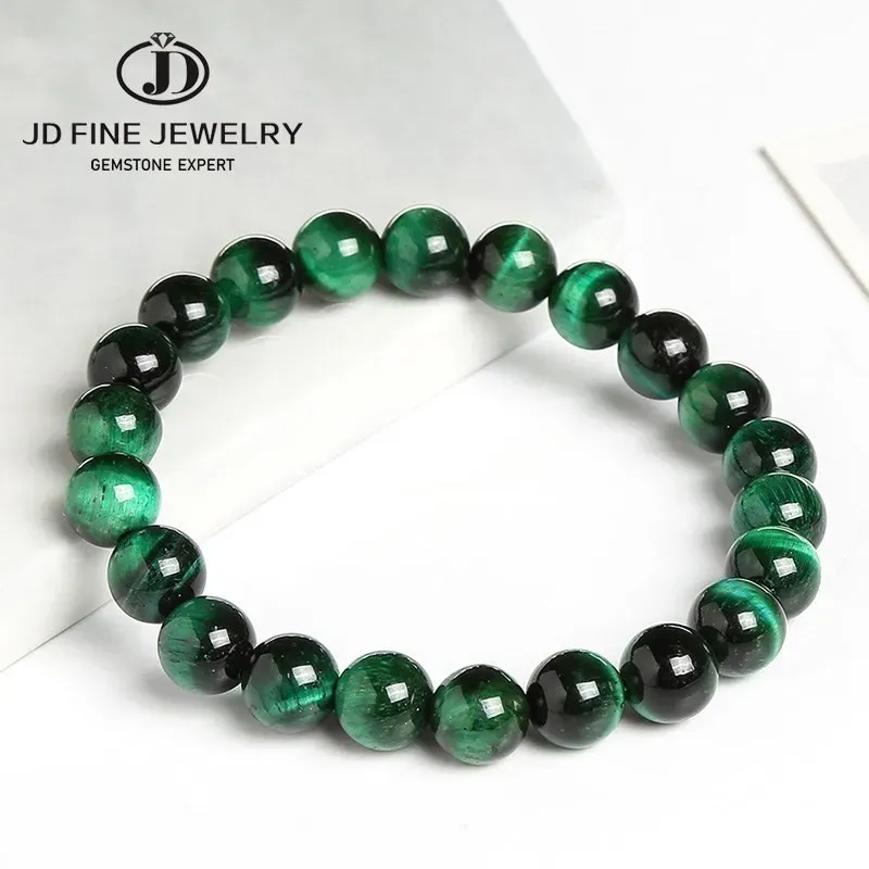 Brins JD 6/8/10/12 mm Bracelet de perle du tigre vert bracelet en pierre naturelle à la mode pour femmes