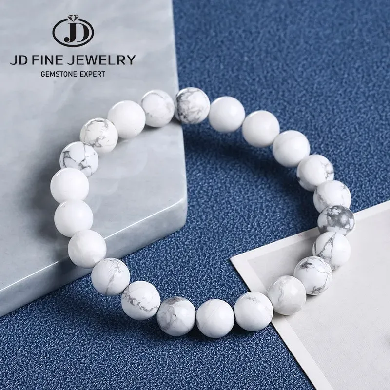 Strängar JD Natural White Howlite Turquoise Stone Bead Armband Kvinnor Fashion Simple Par Distance Stretch Bangles Charm Wrist Smycken