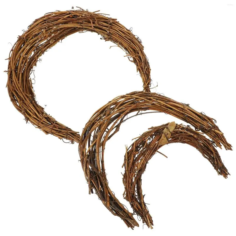 Dekorative Blumen 3 Stcs Hoop Smilax Rattan Moon Traumfänger geformt Kranz DIY Garland Vine