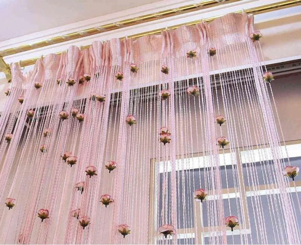 Fleur Rose Romantique Ligne pastorale rideau Disqueur de salon Rideau Curtains Décoration du magasin 2201222014009