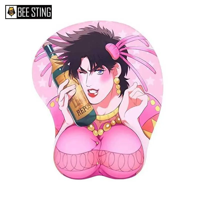 Mouse Pads Wrist Rests Sovawin JOJO Creative Cartoon Anime Pink3D Mouse Pad Sexy Chest Gel Silicone Mousepad With Wrist Rest Support Soft Breast Mat PC Y240423