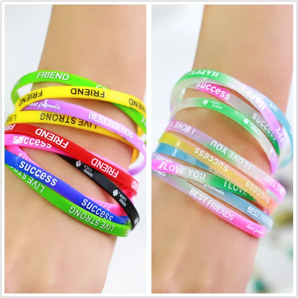 Bracelets Sports Best Friend Printed Letters Luminous Silicone Bracelets & Bangles Women Fluorescent Rubber Fitness Wristband Bracelet