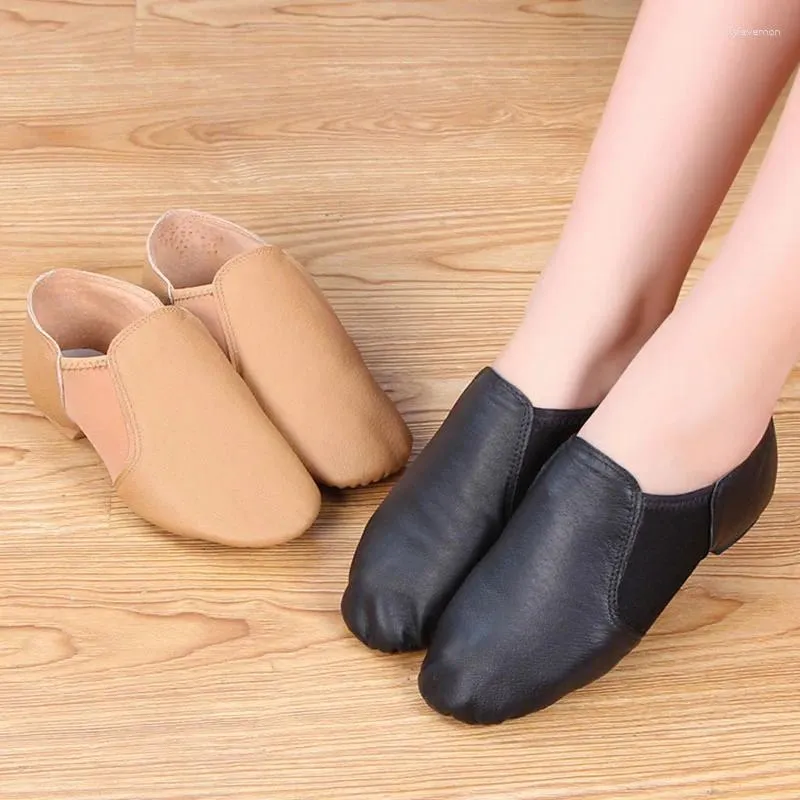 حذاء الرقص ushine Quality Sheepeskin Tent Tent Leather Upper Jazz Shoe Slip -On للنساء والرجال الأسود