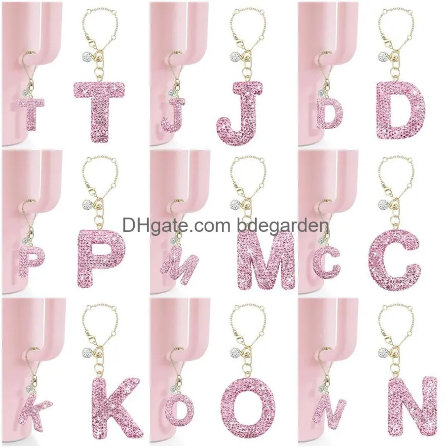 Keychains Lanyards Glitter Letter Charms For Cup Bottle Chain Tumbler With Handle Bling Initial Name Id Drop Delivery Ottnh