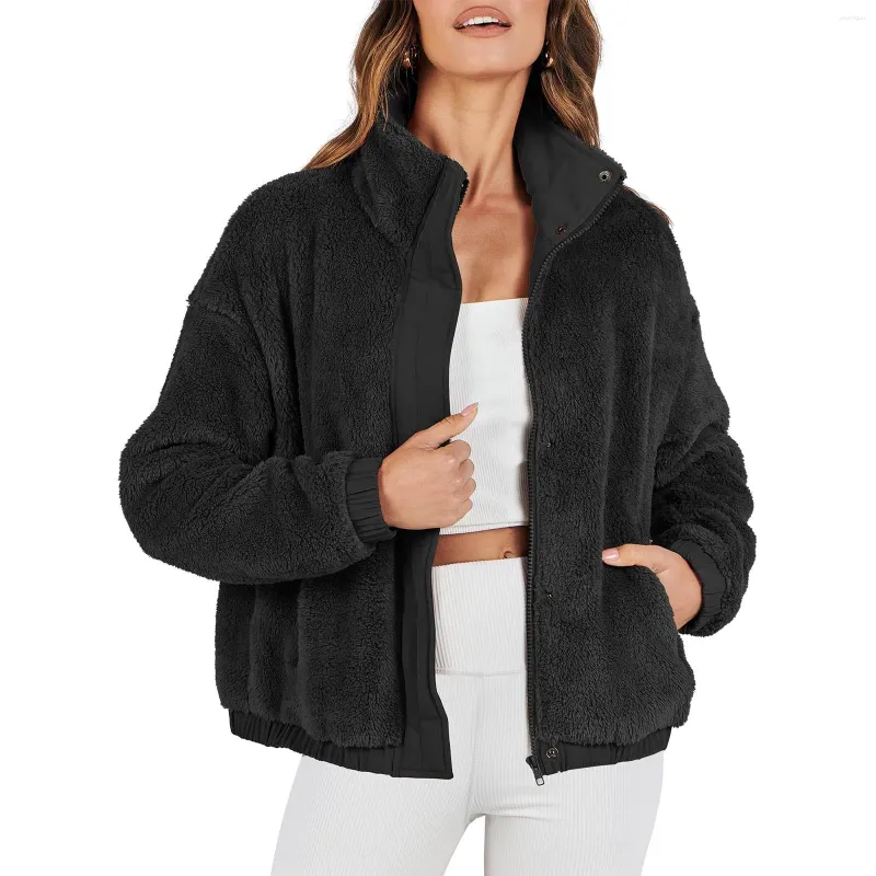 Vestes pour femmes manteau mode veste en peluche d'automne de poche hivernale zipper à manches longues