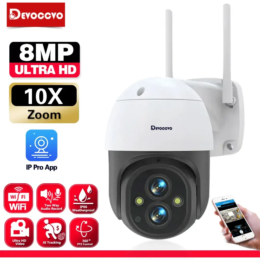 Камеры 4K 8MP Dual Lens Wi -Fi Ptz Camera 10x Zoom Zoom Full Color Night Viison Huamn Auto Tracking Беспроводная видеонаблюдение IP -камера видеоролик видео