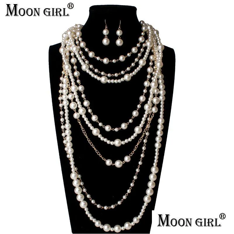 Colliers pendants Lune Girls MTI MTI en couches Chaîne de perle Simate Long Collier Fashion Statement 230512 Drop Livrot Dhdui