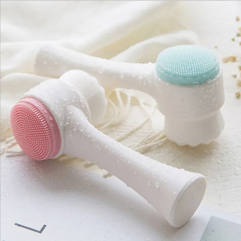 Scrubbers 3D Bilateral Silicone Facial Cleanser Manual Massage Facial Brush Soft Bristles Silicone Double Sided Face Brush
