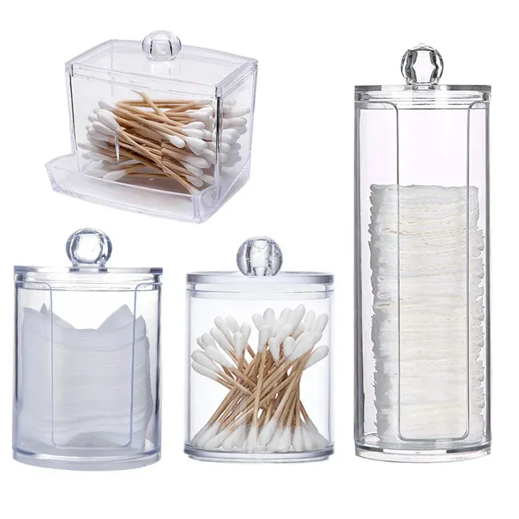 BINS ACRYLISK MAKEUP BOMULLKADER BOX Stora transparent runda kosmetiska bomullsplattor förvaring container smycken bomullspinnar arrangör burkar