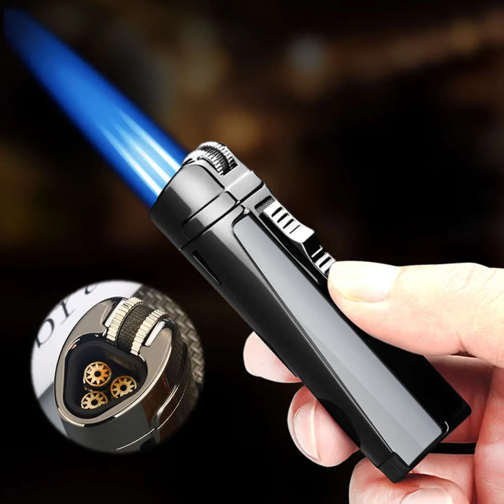 Butane Grinding Wheel Lighter Torch Cigar Lighter In Pocket Size Adjustable Triple Jet Flame Lighter Refillable Without Gas