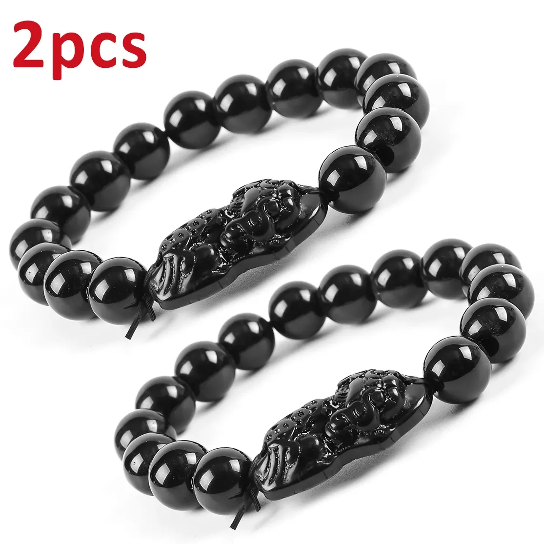 Strands Pixiu Obsidian Obsidian Obsidian Stone Breads Bracelete Boa sorte e riqueza chinesa fengshui antigo bestas homens mulheres pulseiras