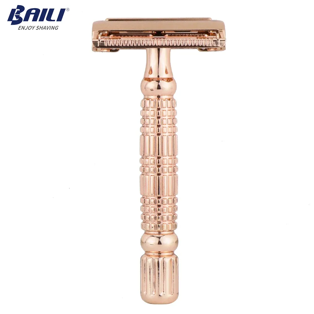 Shavers BAILI Butterfly Safety Razor Rose Gold Double Edge Shaver Twist Open Wet Shaving Men Women Hair Removal with Blades BR177T