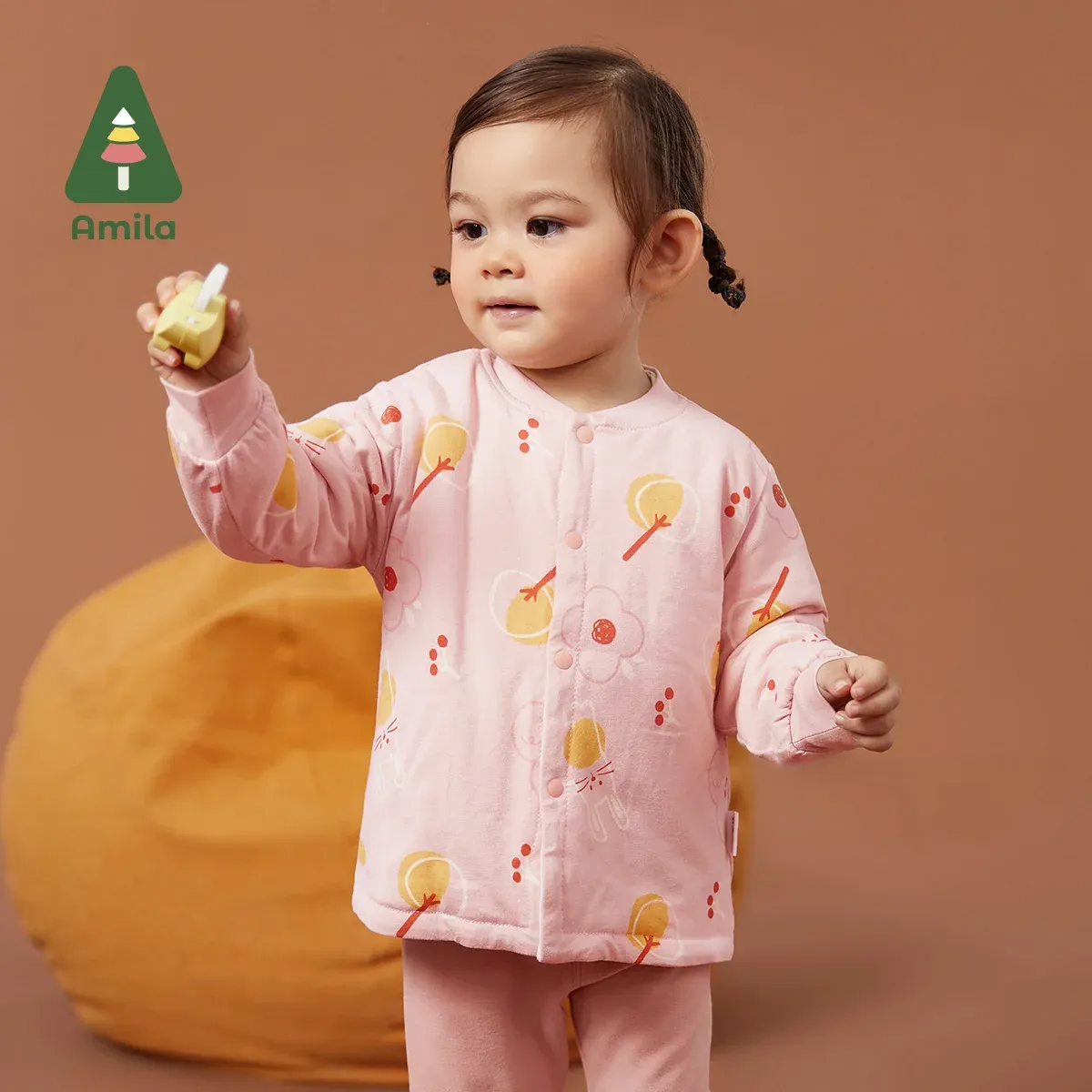 Mounds Amila Kids Cotton 2022 Carton d'hiver Imprimée pleine veste chaude mignonne bébé fille ronde couche à la maison