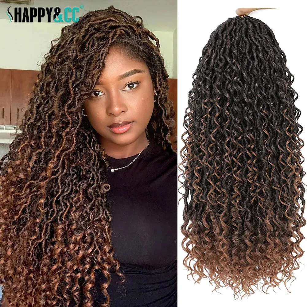 Ombre Goddess Locs Crochet Hair Curly Ends Synthetic Faux Locs Braids Pre-looped Dreadlocks Braiding Hair for Women 240409