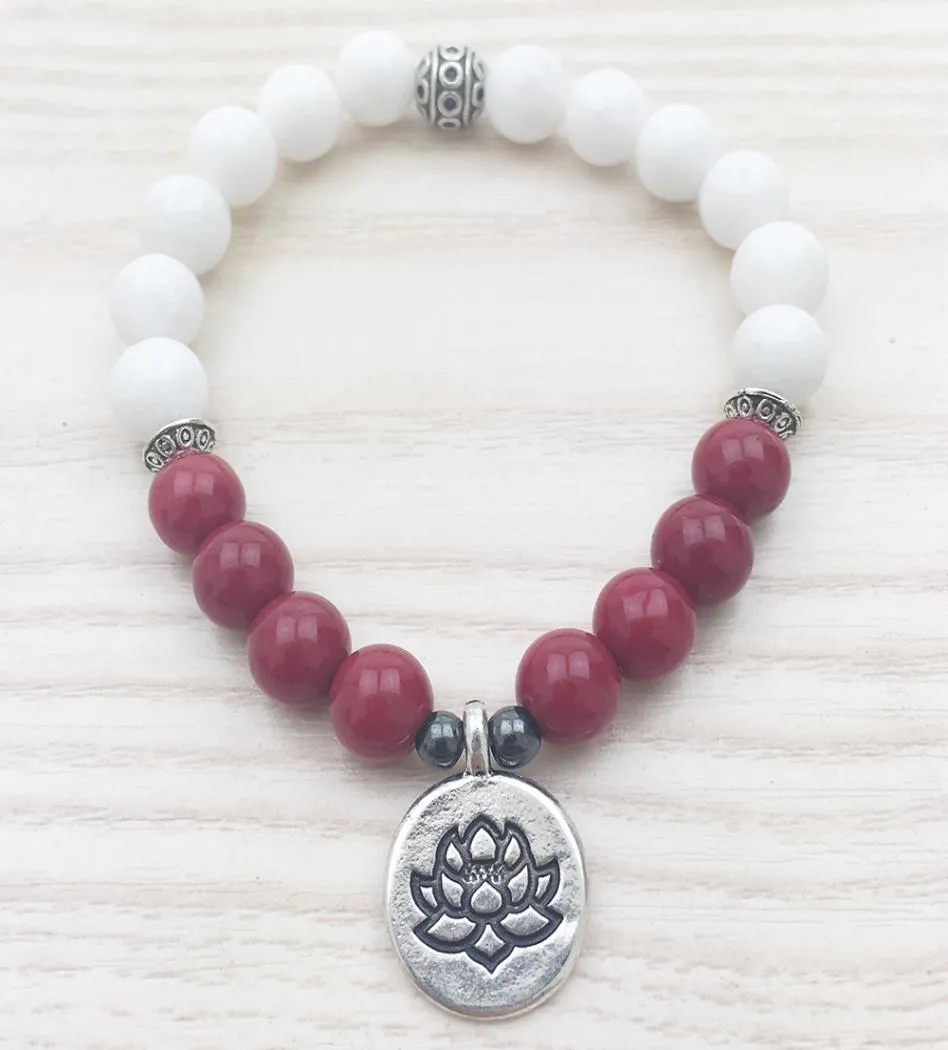 Sn1102 rosa jade feminino pulseira branca jade bracelete tierra fundido lotus charm yoga meditação mala misas de bracelete jade para he4165873