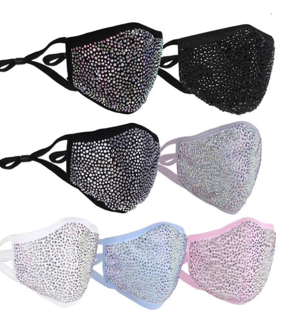 Gesichtsmaske Designerin Schwarz weiß blau gelbe Party Pink Bling Diamond Masken mit Bohrfrauen Frauen weibliche Sommer atmungsaktive Dekoration Rhi1469314