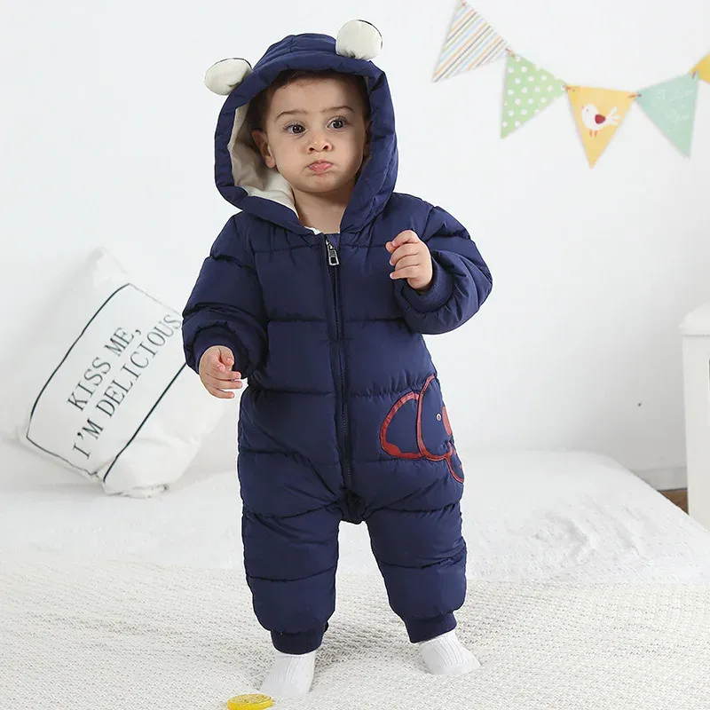 One-Pieces 2022 New Winter Hooded Rompers for Baby Boy Girl Clothes Thicken Cotton Outfit Newborn Jumpsuit Children Jackets Infant Costume
