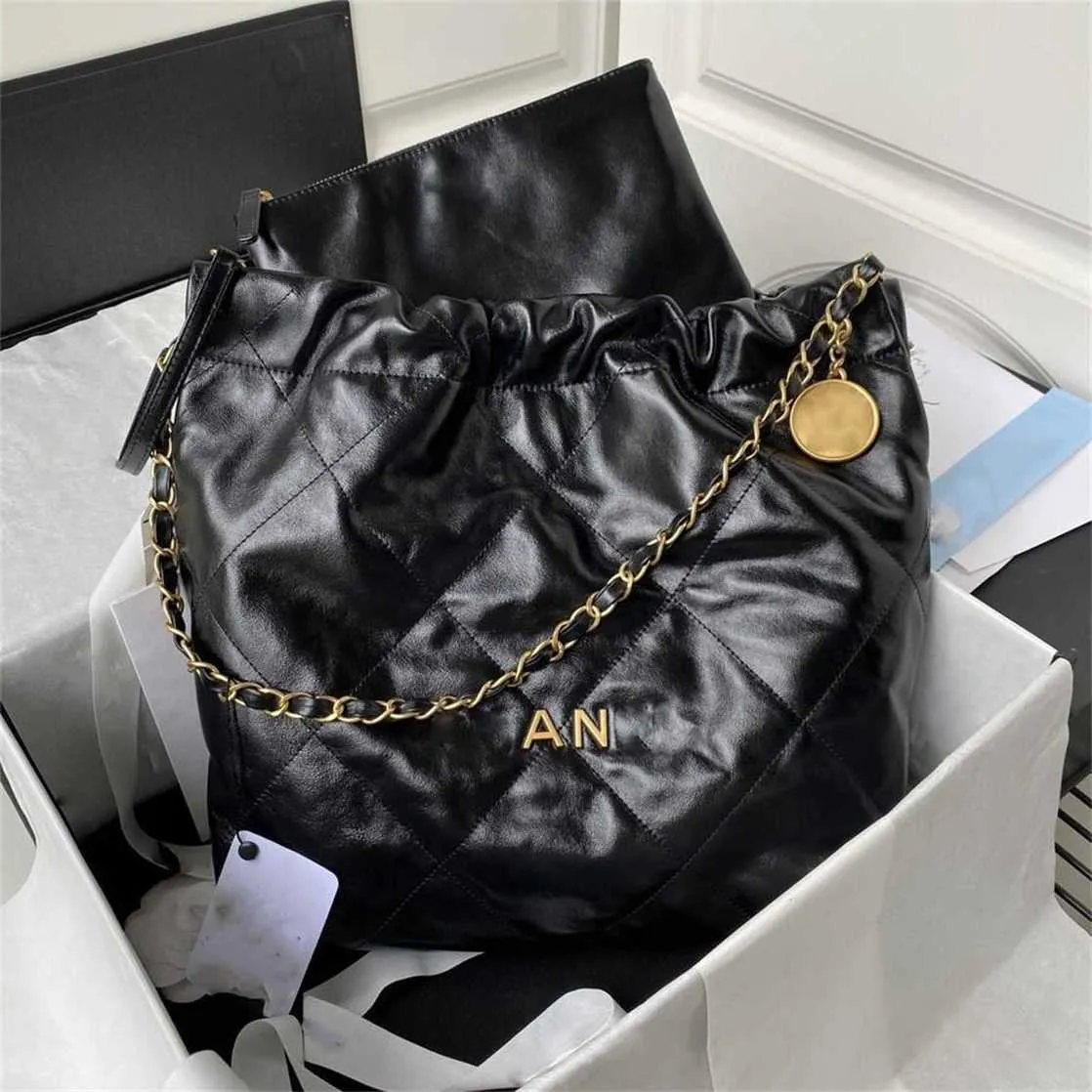 Tote bag high definition Xiaoxiangjia 22bag Garbage Wrinkled Black Cowhide Chain Stripe Mother Single Crossbody