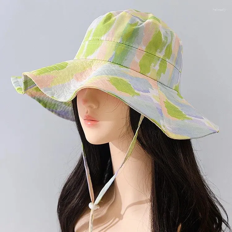 Berets mint manbo kleurrijke zonnebrandhoed voor vrouwen zomerriem grote EAF visser's UV Protection Sunshade