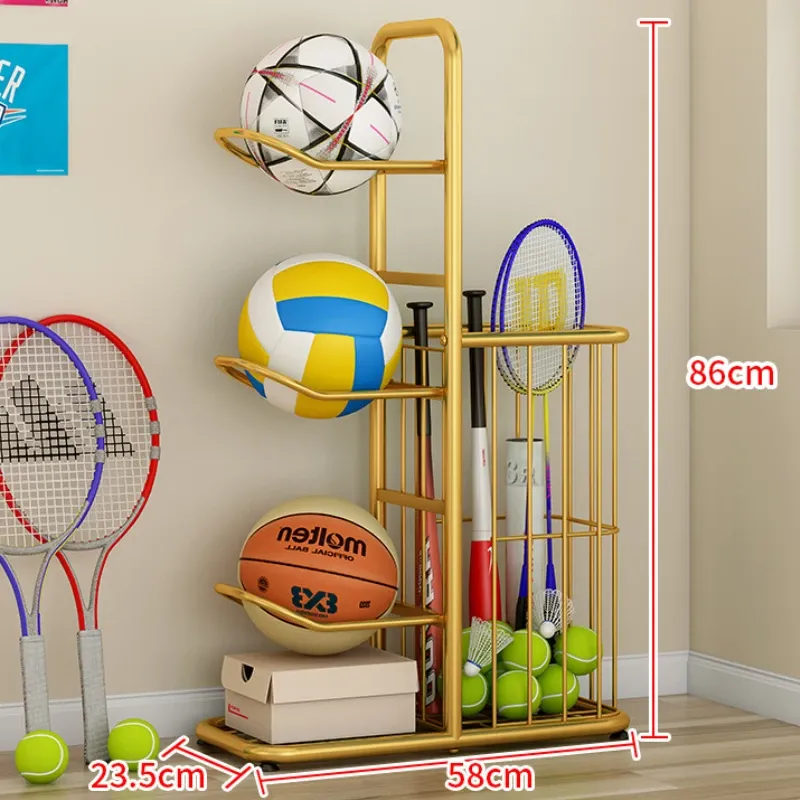 Racks Vertical 4Ball Storage Rack Ball Stand Garage Holder for Basketball Soccer Football Rugby Volleyball with A Large Basket