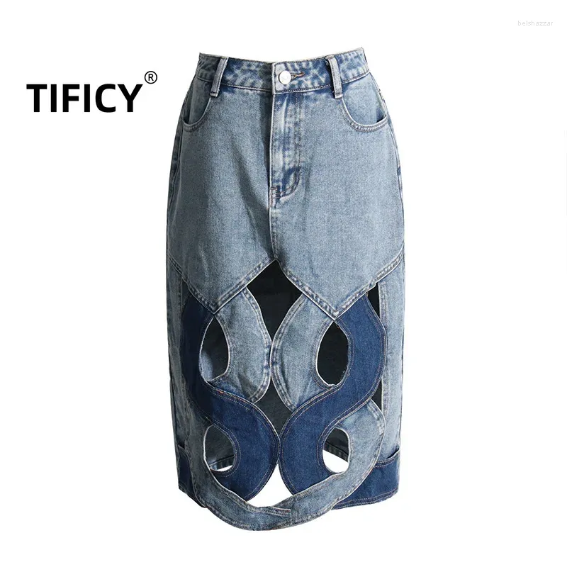Женские джинсы Tificy Design Denim Half Jean Юбка Осень Персонализированные Повседневные Комфортные юбки